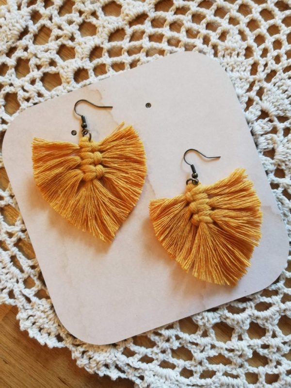 Boucles d'oreilles feuilles pendantes macramé bohème apprêts bronze – Image 6