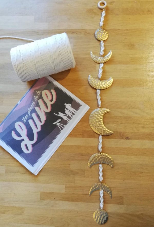 Guirlande macramé bohème corde coton métal phases de la Lune
