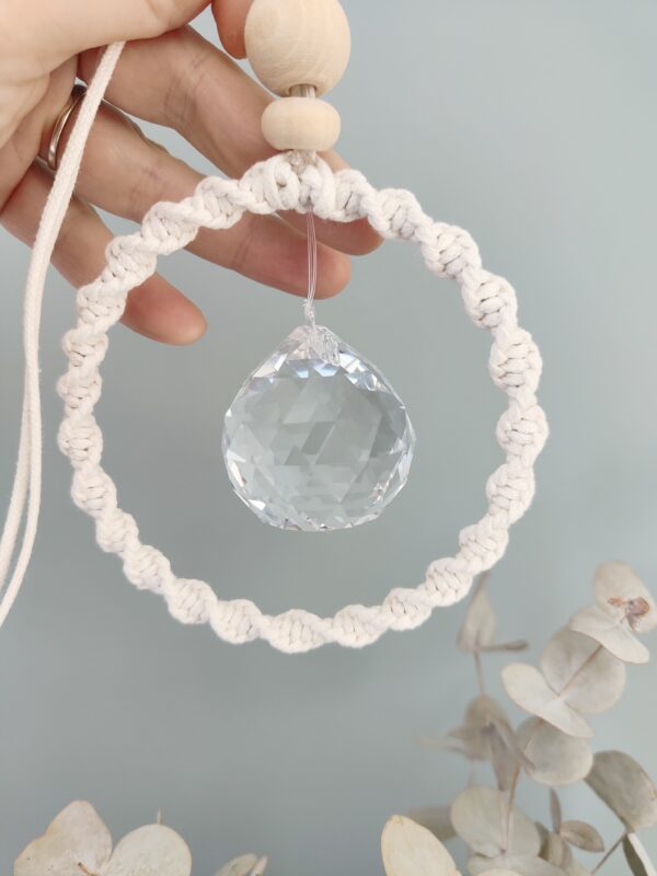 Sun Catcher - décoration macramé bohème, pampille verre reflets soleil